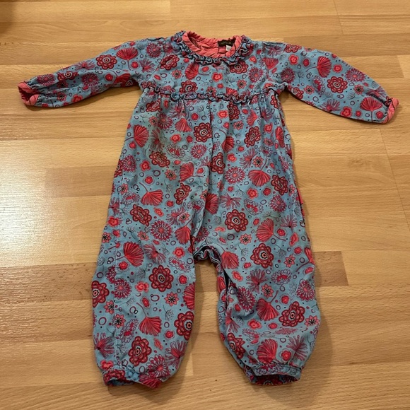 Floral Blue and Pink Kids One Piece in velvet - Picture 1 of 8